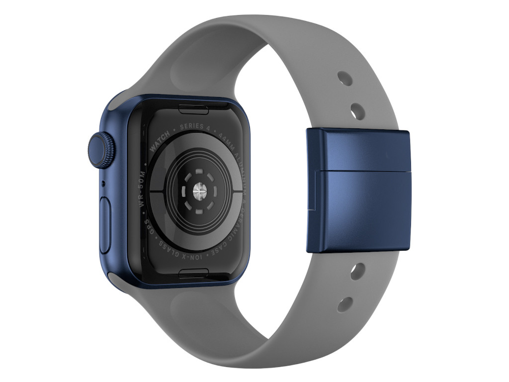 xMount@Strap Apple Watch Armband grau Aluminiumverschluß blau