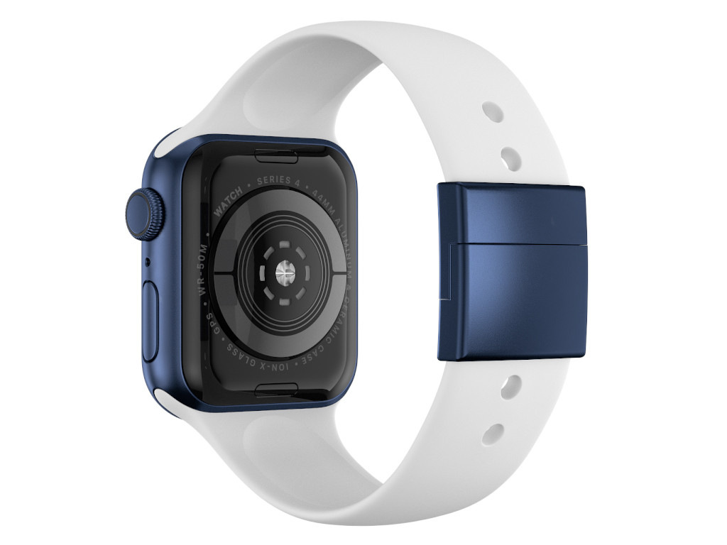 xMount@Strap Apple Watch Armband weiss Aluminiumverschluß blau