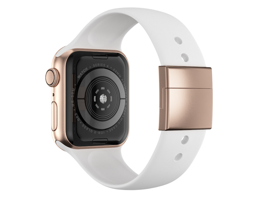 xMount@Strap Apple Watch Armband weiss Aluminiumverschluß gold